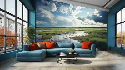 Marsh sky landscape outdoors. Wall mural