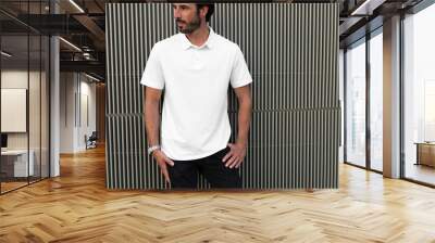 Menswear polo shirt white casual apparel outdoor shoot Wall mural