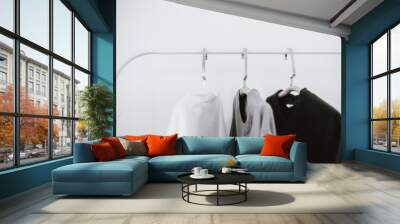 Minimal lifestyle, clothing rack with simple t-shirts Wall mural