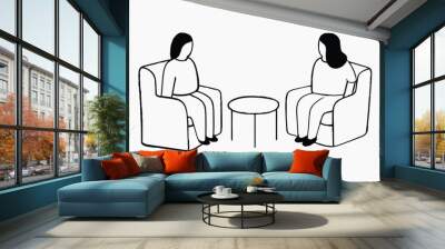 Minimalist illustration of two people conversing Wall mural