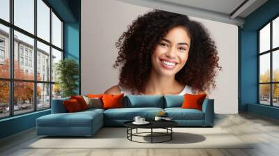 Mixed race woman teeth smile dimples adult. Wall mural