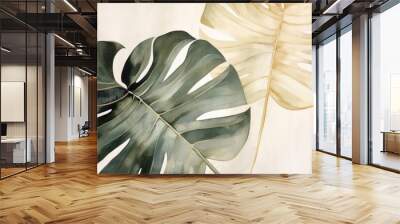 Monstera leaf watercolor background backgrounds plant green. Wall mural