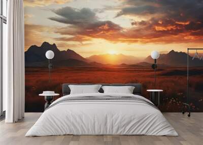 Mountain in the distance landscape panoramic outdoors. Wall mural