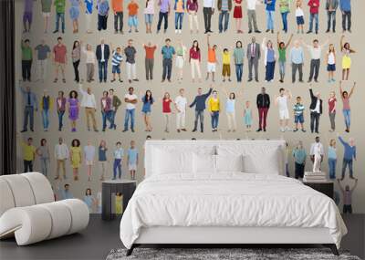 Multiethnic Casual People Togetherness Celebration Arms Raised C Wall mural