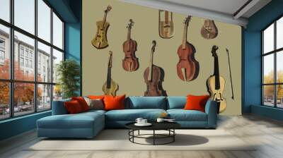 Musik (1850) published in Copenhagen, a vintage illustration of a violin, classical guitar and flute variants. Digitally enhanced by rawpixel. Wall mural