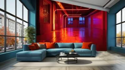 Neon light flooring lighting room. Wall mural