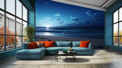 Night beach sky sea. Wall mural