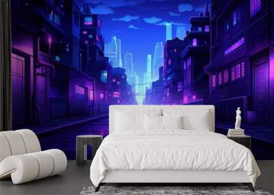 Night city purple street light. Wall mural