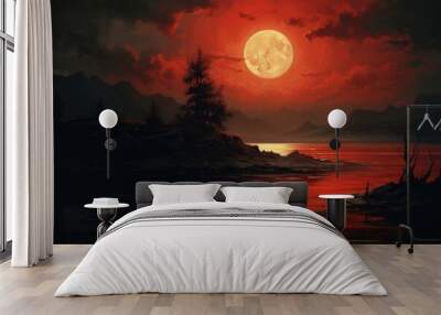 Night moon astronomy outdoors. Wall mural