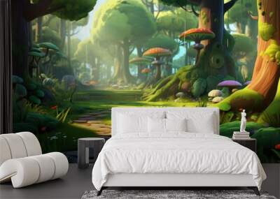 Outdoors cartoon forest nature. Wall mural