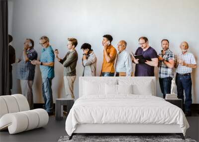 People waiting in a line for a job interview Wall mural