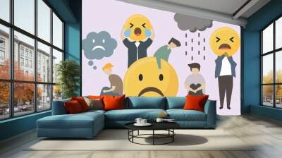 people with sad and angry emojis illustration Wall mural