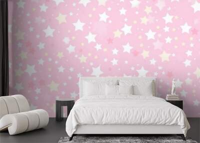 Pink and white pattern star backgrounds. Wall mural