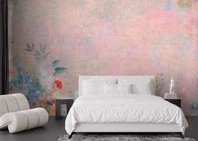 Pink floral wall textured background Wall mural