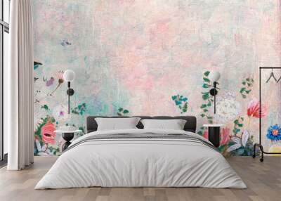 Pink floral wall textured background Wall mural