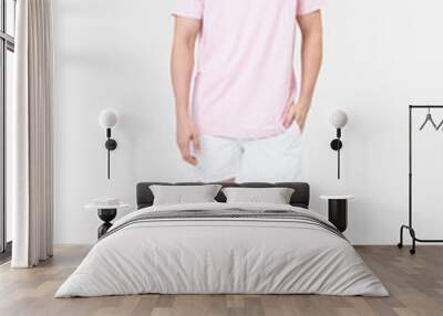 Pink t-shirt and shorts men’s basic wear full body Wall mural