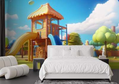 Playground outdoors cartoon architecture. Wall mural