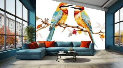 PNG 2 bird in embroidery style animal beak art. Wall mural