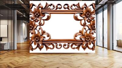 PNG A flower frame wood art white background. Wall mural