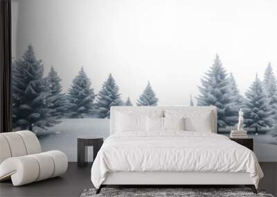 PNG A snowy landscape with many pine trees covered in snow pines scenery nature. Wall mural