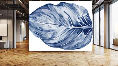 PNG  Antique of tropical leaf drawing sketch blue. Wall mural