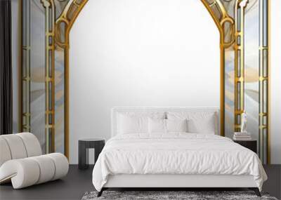 PNG  Arch art nouveau architecture gold white background. Wall mural