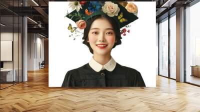 PNG Asian Korean girl graduation flower face. Wall mural