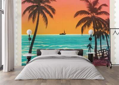 PNG Beach Risograph beach nature sea. Wall mural