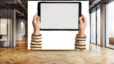 PNG  Child holding blank tablet screen Wall mural