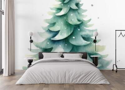 PNG  Christmas tree box in Watercolor style christmas plant white background. Wall mural