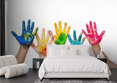 PNG Colorful painted hands expressing creativity Wall mural