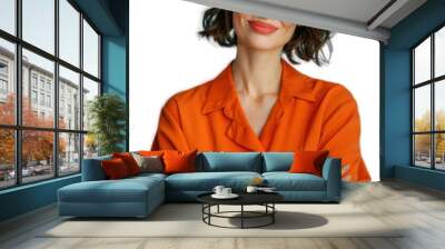 PNG Confident woman in orange shirt Wall mural