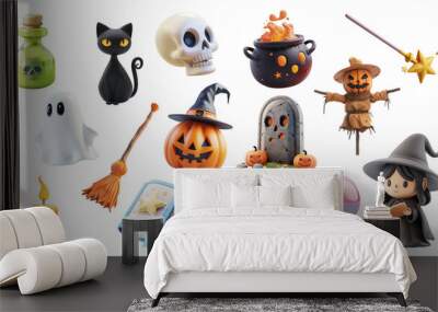 PNG Cute 3D halloween design element set, transparent background Wall mural