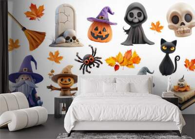 PNG cute 3D Halloween element set, transparent background Wall mural