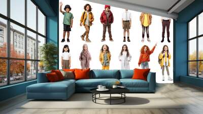 PNG diverse happy kid standing full body design element set, transparent background Wall mural