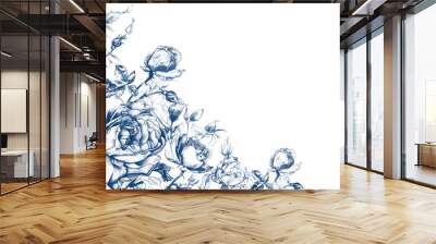 PNG  Elegant blue floral illustration Wall mural