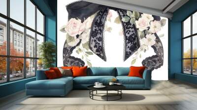 PNG  Elegant floral lace bow illustration Wall mural