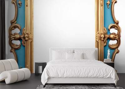 PNG  Elegant ornate gold blue frame Wall mural