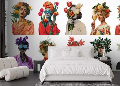 png floral head woman photography cut out element set Wall mural