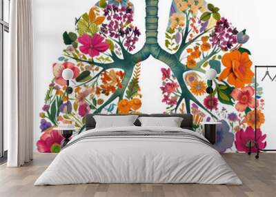 PNG Floral lungs vibrant nature art Wall mural