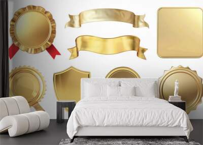 PNG gold badge element set, transparent background Wall mural