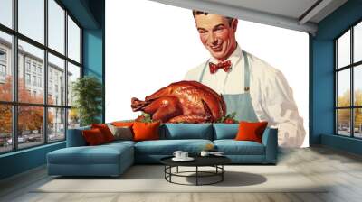 PNG Holding turkey christmas dinner adult food meal. Wall mural