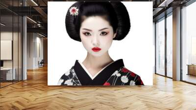 PNG Japanese real geisha wearing black kimono portrait fashion adult Wall mural