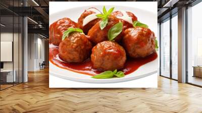 PNG Meatballs with tomato sauce on white plate food white background vegetable. Wall mural