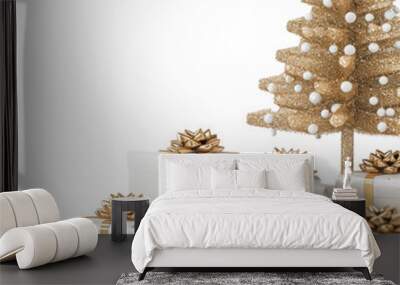 PNG Minimal gift boxes christmas gold tree. Wall mural