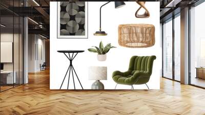 PNG nordic furniture home decoration element set, transparent background Wall mural