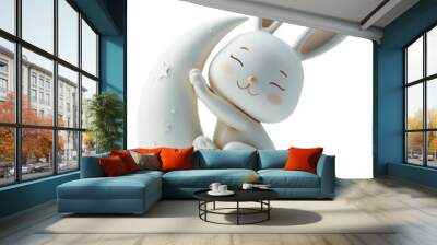 PNG  Rabbit on moon animal porcelain figurine. Wall mural