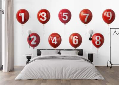 PNG red number balloon design element set, transparent background Wall mural