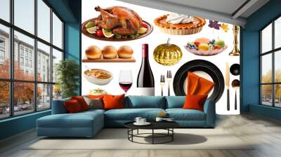 PNG Thanksgiving dinner element set, transparent background Wall mural