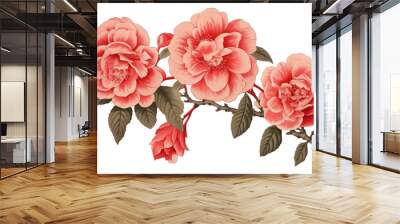 PNG Ukiyo-e art print style camellia pattern flower plant. Wall mural